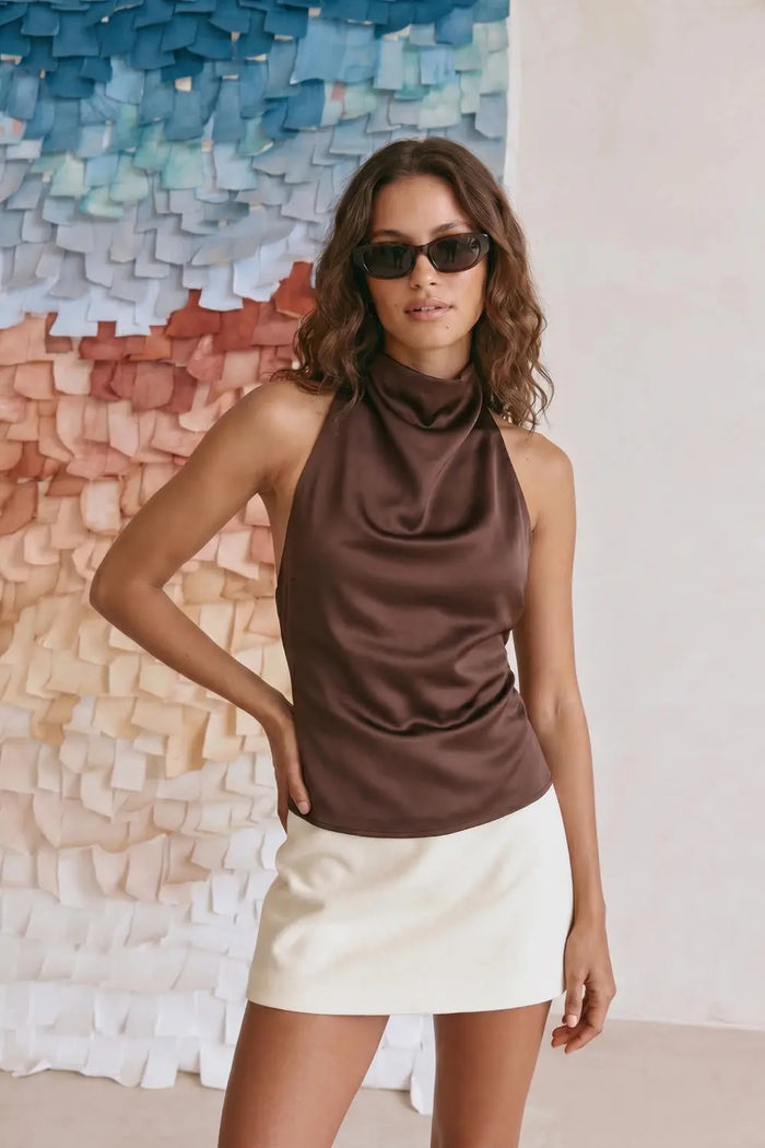 Grant Blanc | Women’s Elegant Satin Halter Neck Top for Events and Parties Grant Blanc