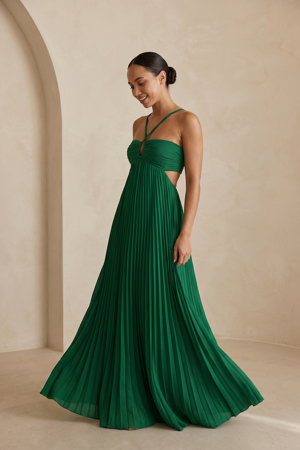 Grant Blanc | Women’s Halter Pleated Maxi Dress for Evening Party & Prom
