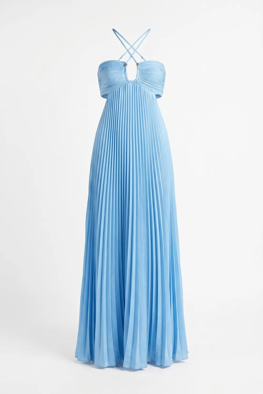 Grant Blanc | Women’s Halter Pleated Maxi Dress for Evening Party & Prom Grant Blanc