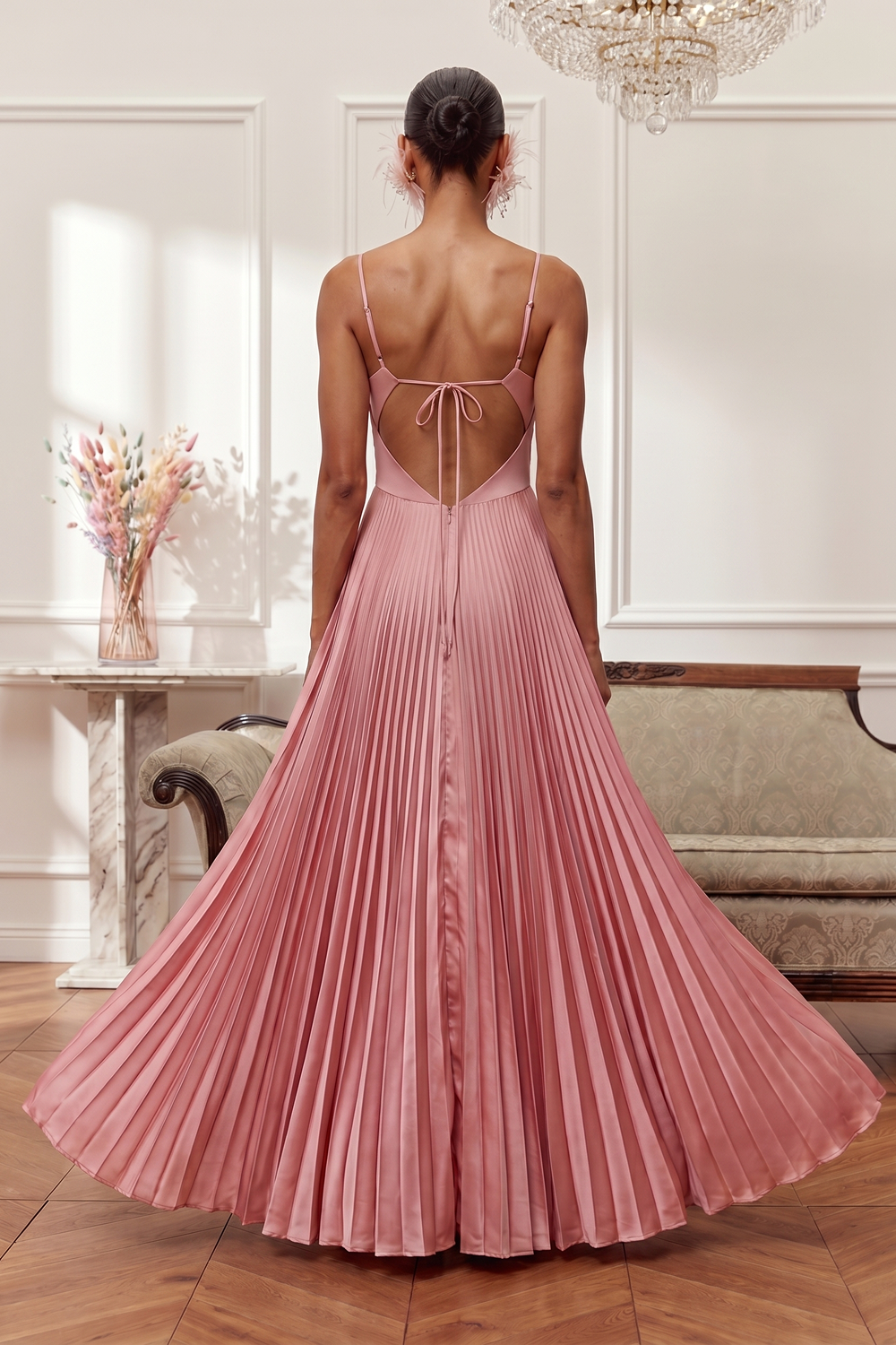 Grant Blanc | Women’s Halter Pleated Maxi Dress for Evening Party & Prom