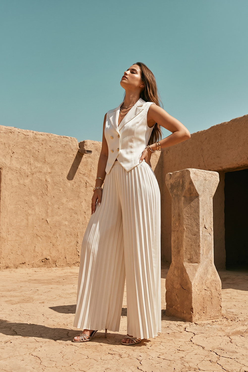 Grant Blanc | Women’s Slim Fit Office Suit Set with Pleated Straight Pants