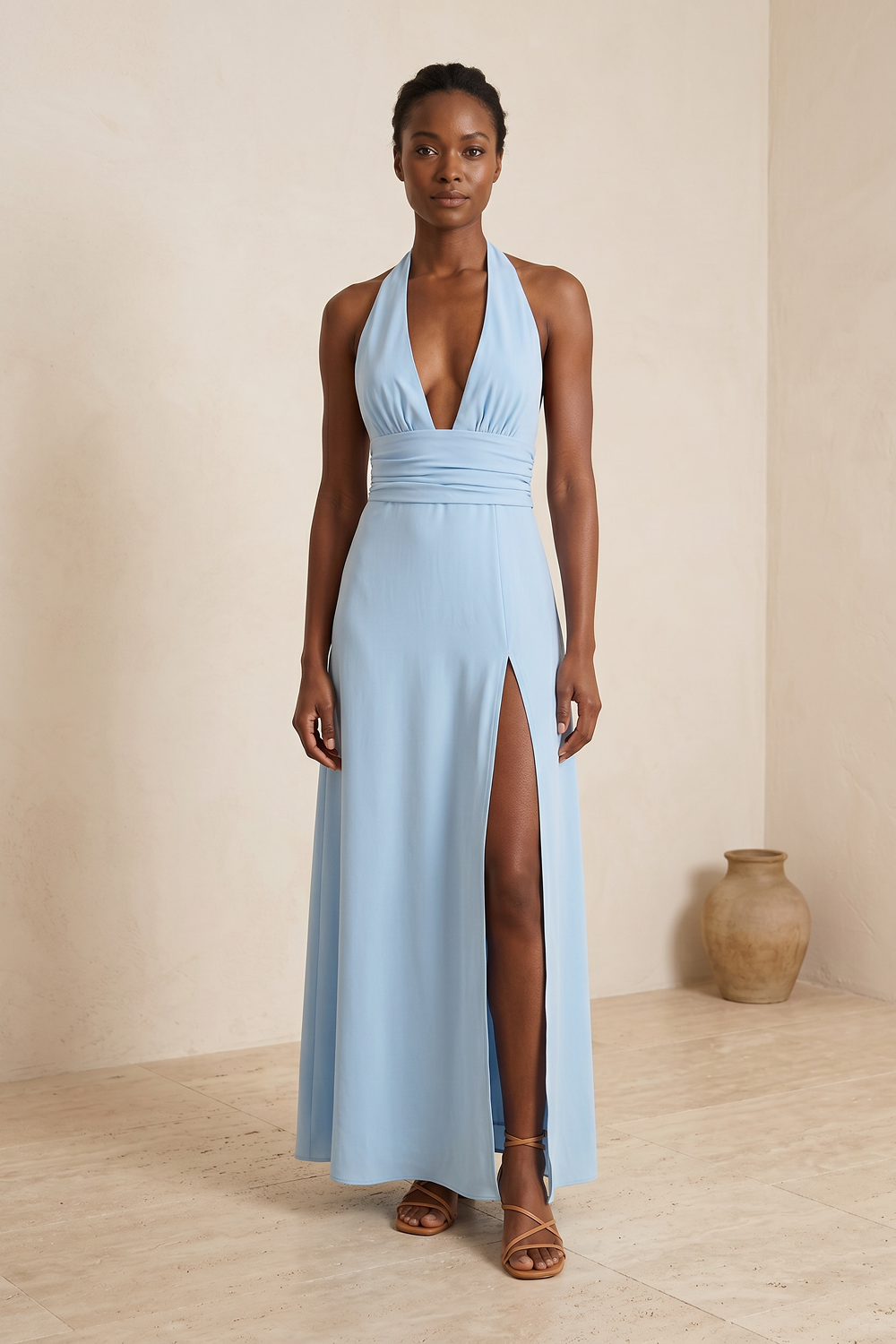 Grant Blanc | Women’s Elegant Halter Maxi Dress Backless Side Slit