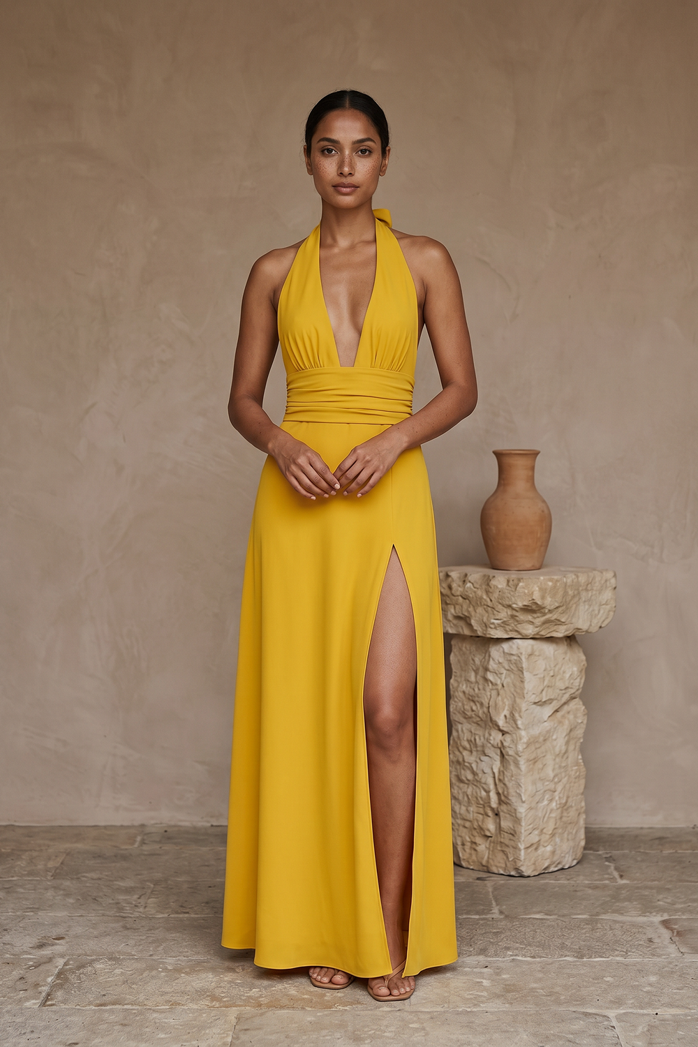 Grant Blanc | Women’s Elegant Halter Maxi Dress Backless Side Slit