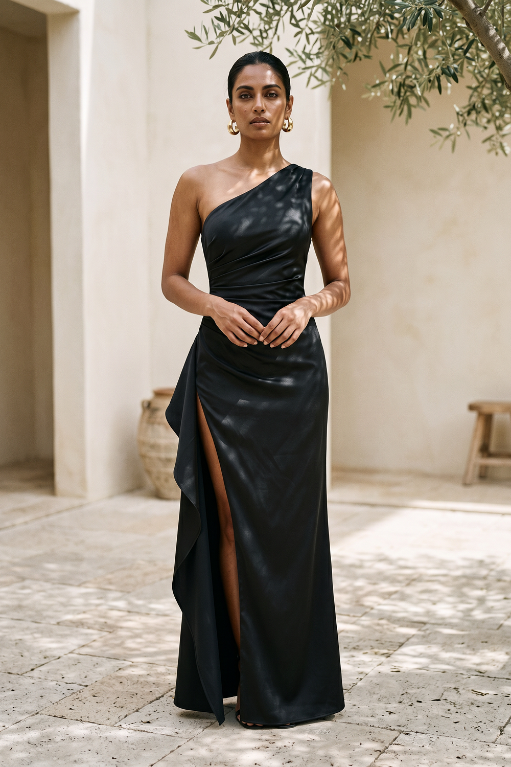 Grant Blanc | Women’s Backless Satin Maxi Dress Slim Fit Evening Gown