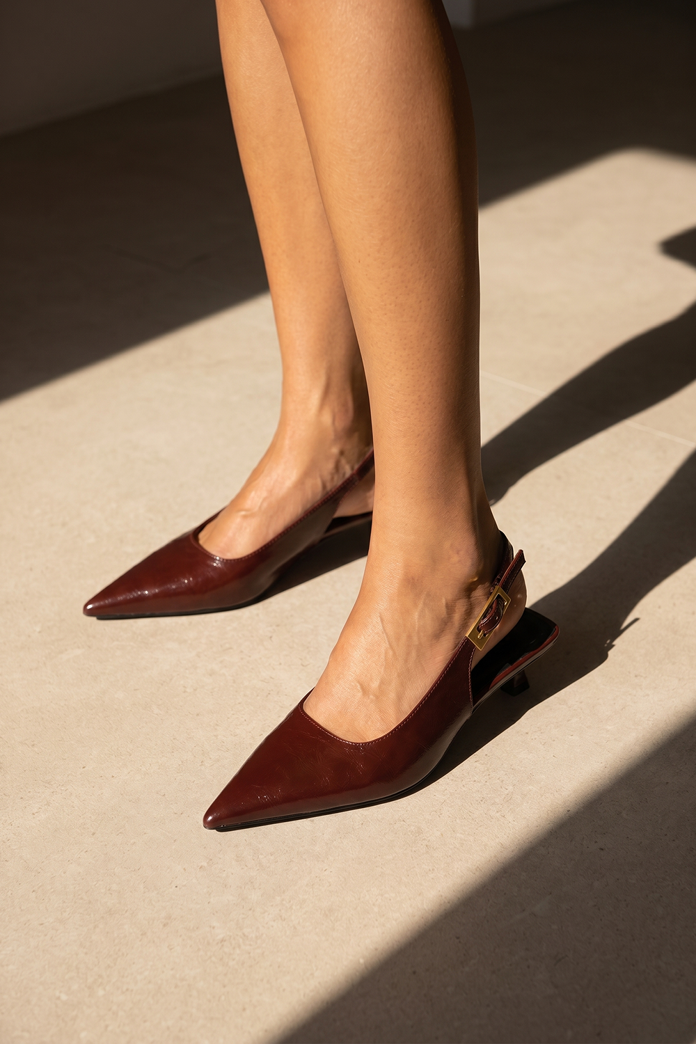 Grant Blanc | Women’s Comfortable Low Heel Leather Slingback Pumps