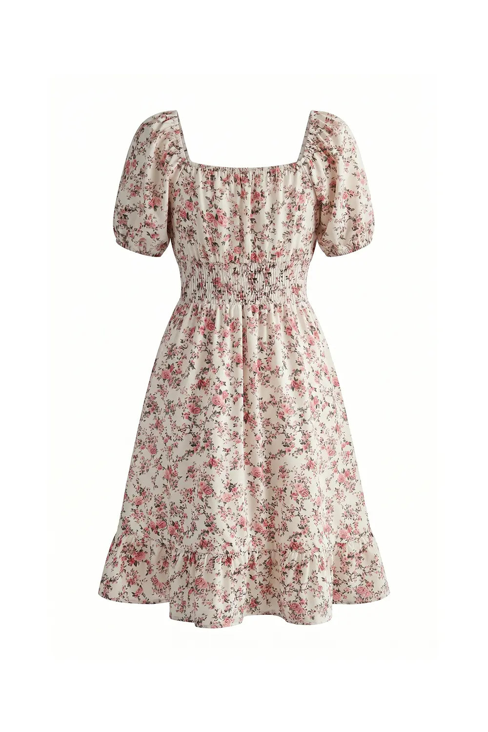 Grant Blanc | Women’s Floral Summer Midi Dress with Puff Sleeves and Ruffles Grant Blanc