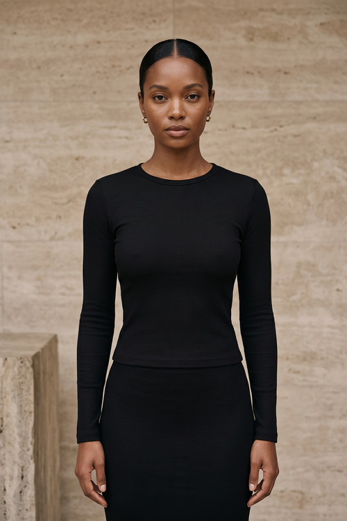 Grant Blanc | Women Long Sleeve Crop Top Slim Fit Stretch