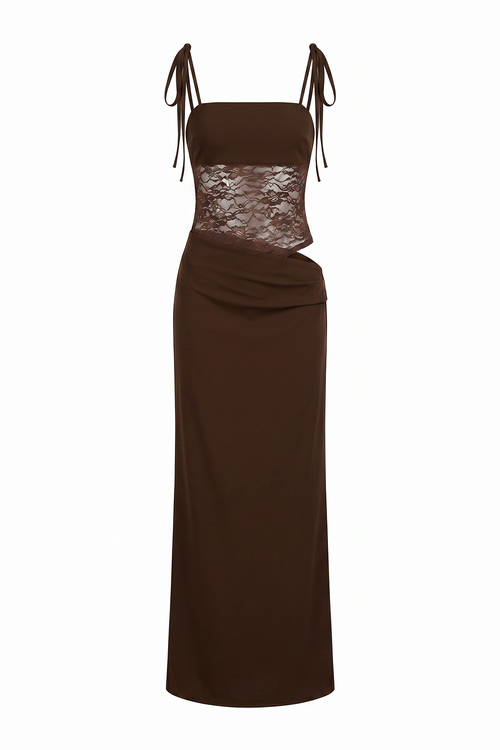 Grant Blanc | Women Elegant Bodycon Maxi Dress with Sheer Lace Detail