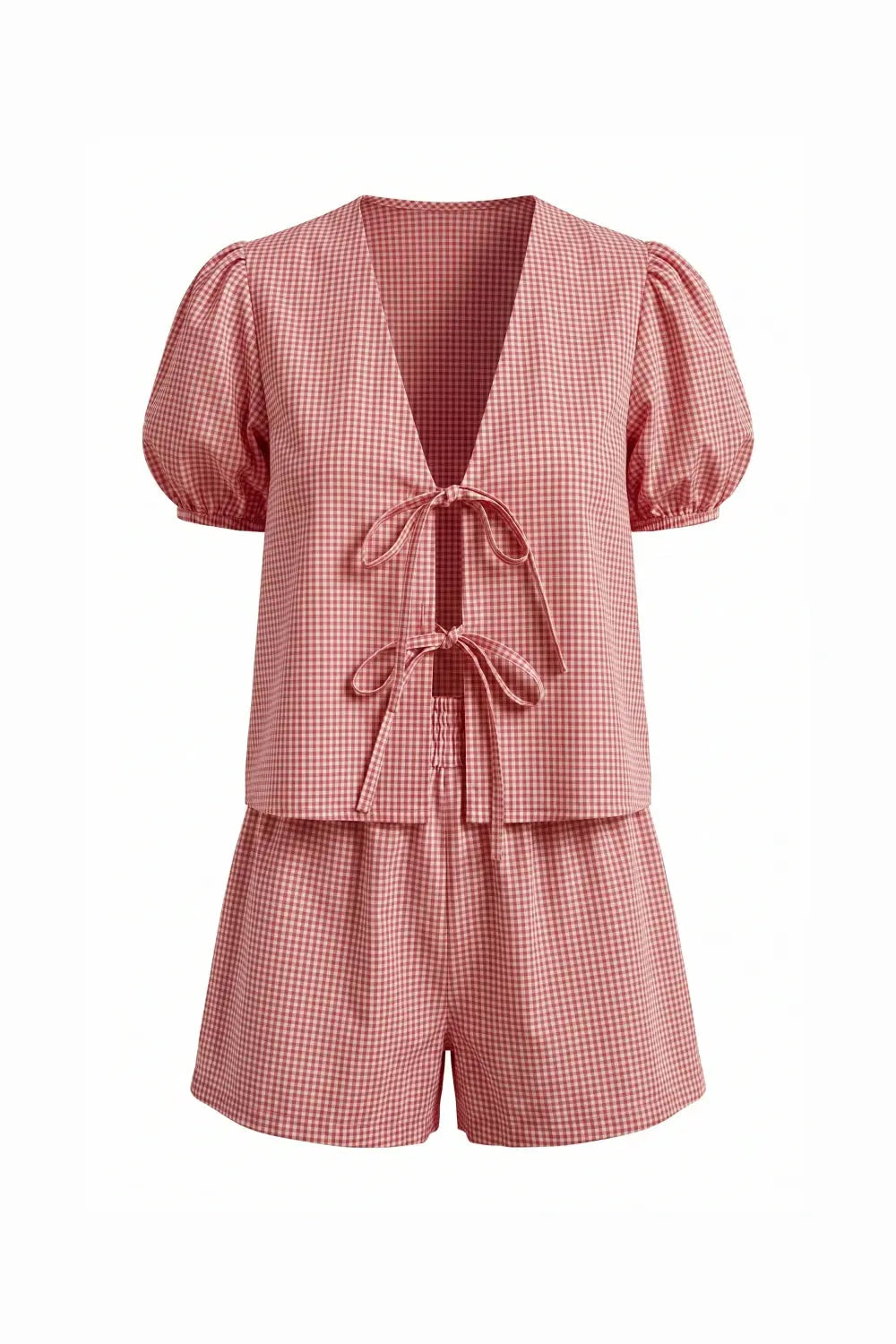 Grant Blanc | Women’s Gingham Puff Sleeve Top and Shorts Matching Set Grant Blanc