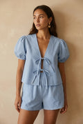 Grant Blanc | Women’s Gingham Puff Sleeve Top and Shorts Matching Set