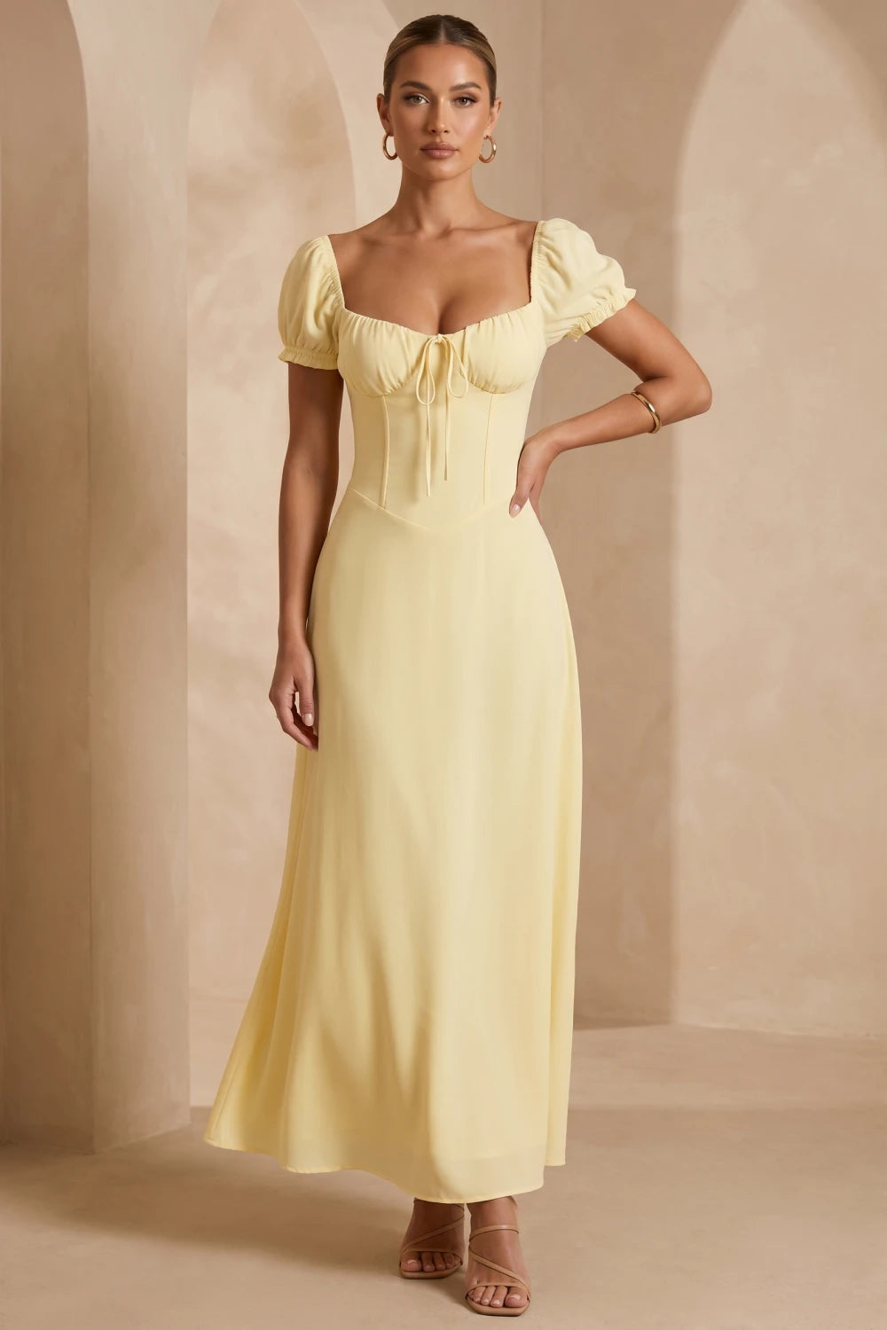 Grant Blanc | Women’s Corset Maxi Dress Lace Up Waist Evening Formal Wear