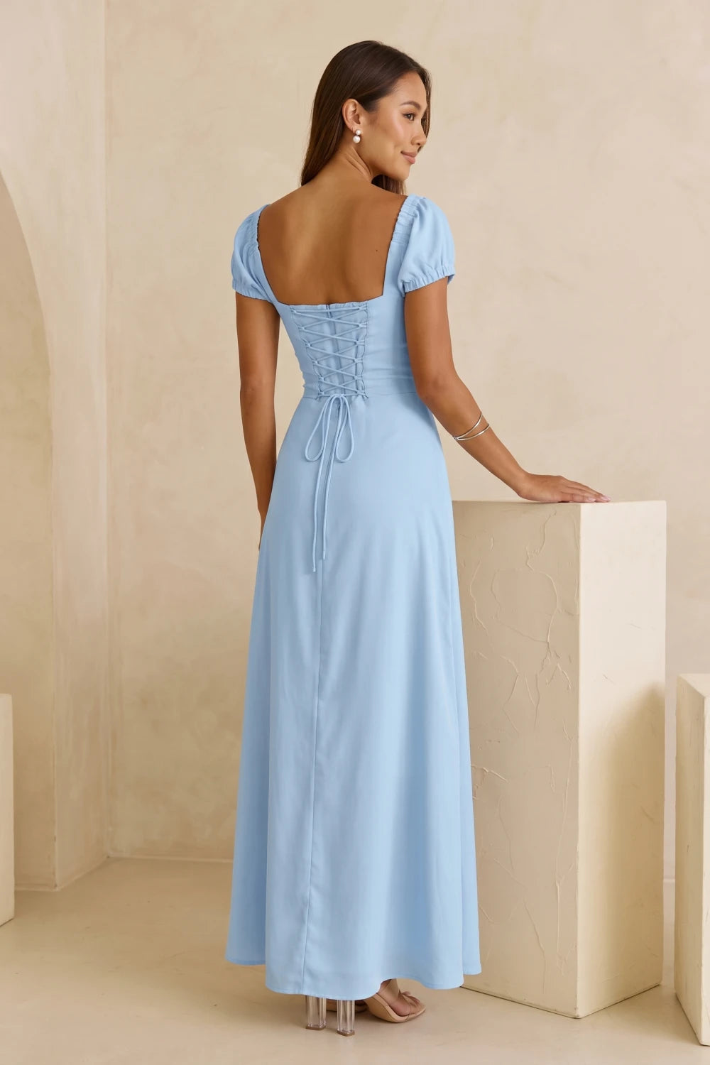 Grant Blanc | Women’s Corset Maxi Dress Lace Up Waist Evening Formal Wear