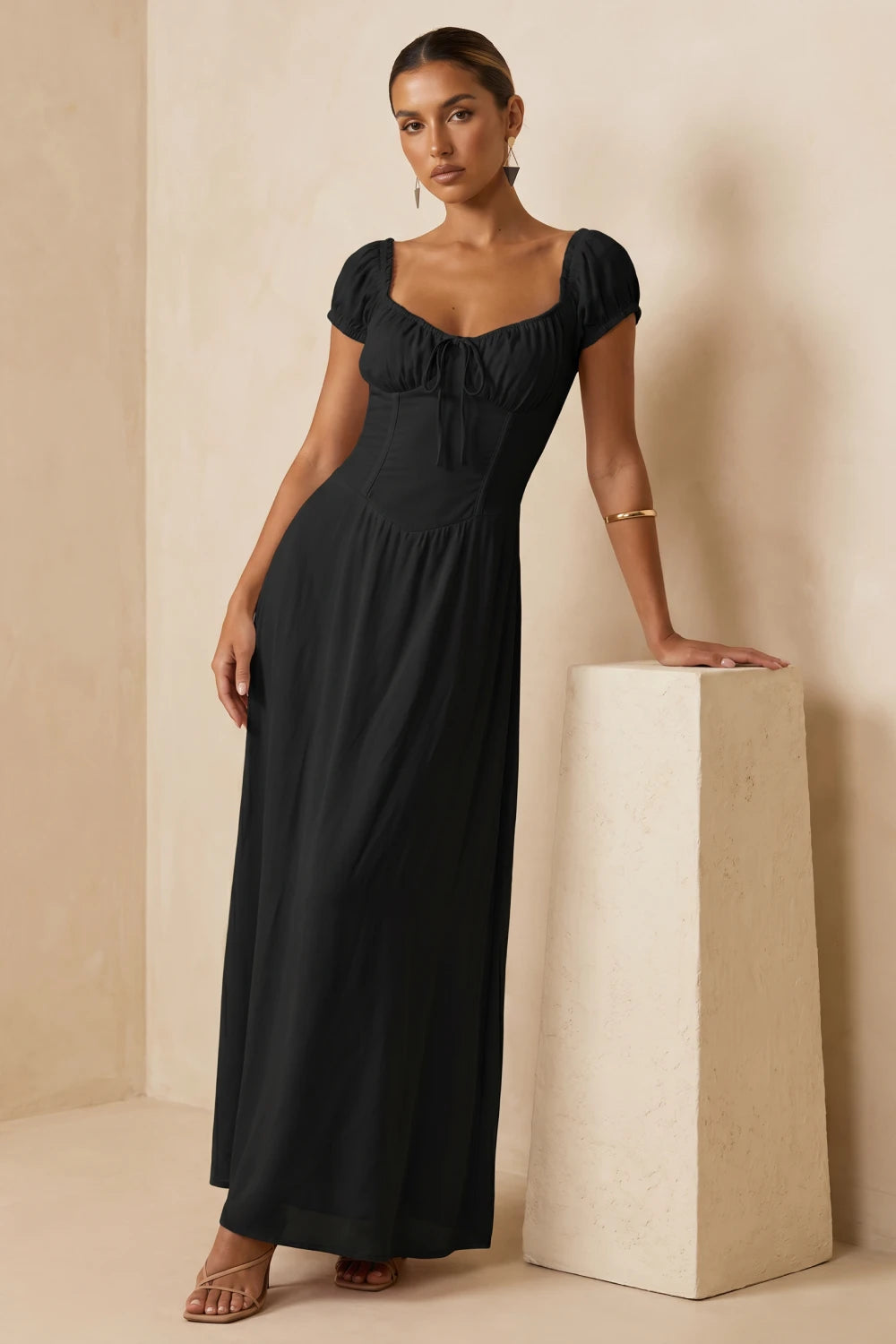Grant Blanc | Women’s Corset Maxi Dress Lace Up Waist Evening Formal Wear