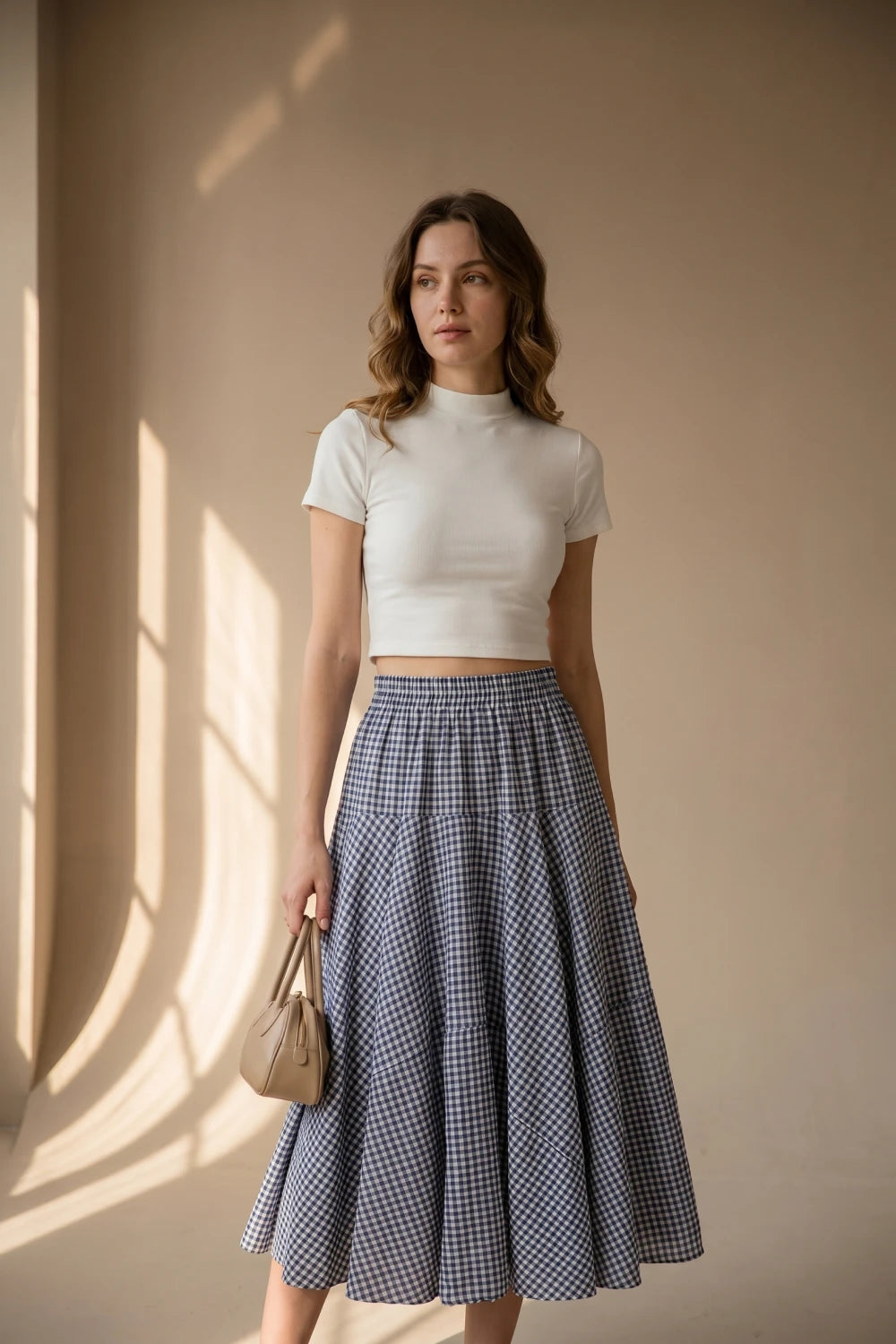 Grant Blanc | Women’s Gingham Maxi Skirt Breathable Lightweight Vacation
