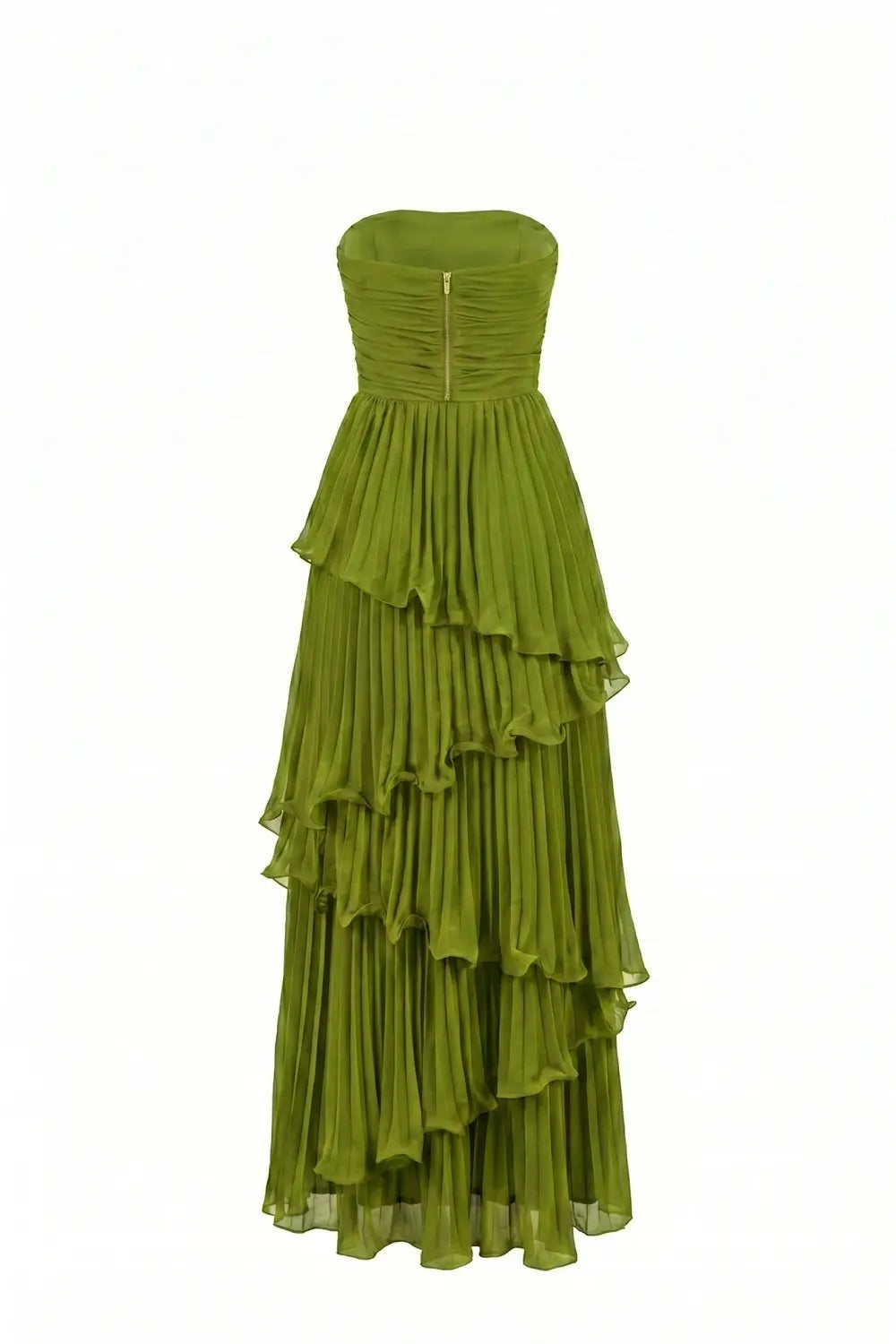 Grant Blanc | Women’s Strapless Pleated Maxi Dress with Waist-Cinching Tiered Design Grant Blanc