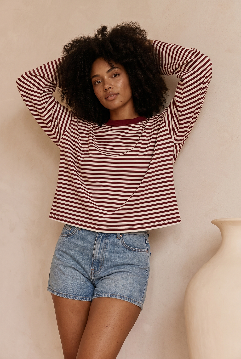 Grant Blanc | Women’s Stripe Long Sleeve Top Comfortable Basic Casual Shirt